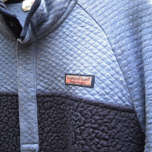 Vineyard Vines Women Blue Navy Color Block 1/4 Snap Fleece Pullover Pre Owned M - Picture 6 of 7